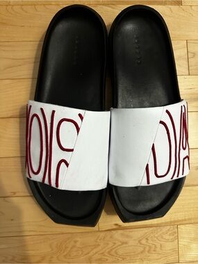 Jordan White Slide Sandals with Red Stitching